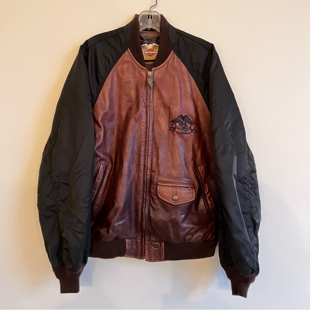 Vintage 1980s Harley Davidson Motorcycle Leather Bomber Jacket, Brown Sz Medium